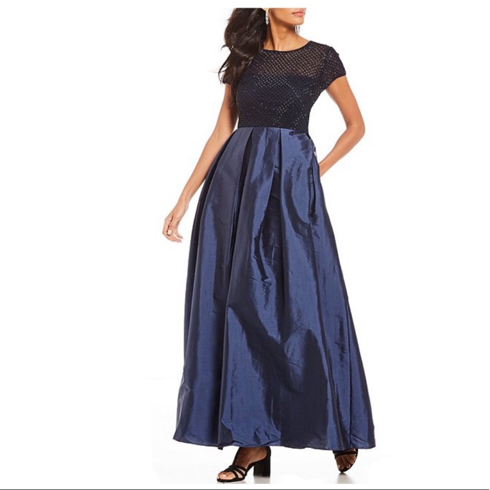 Navy Beaded A-Line Gown